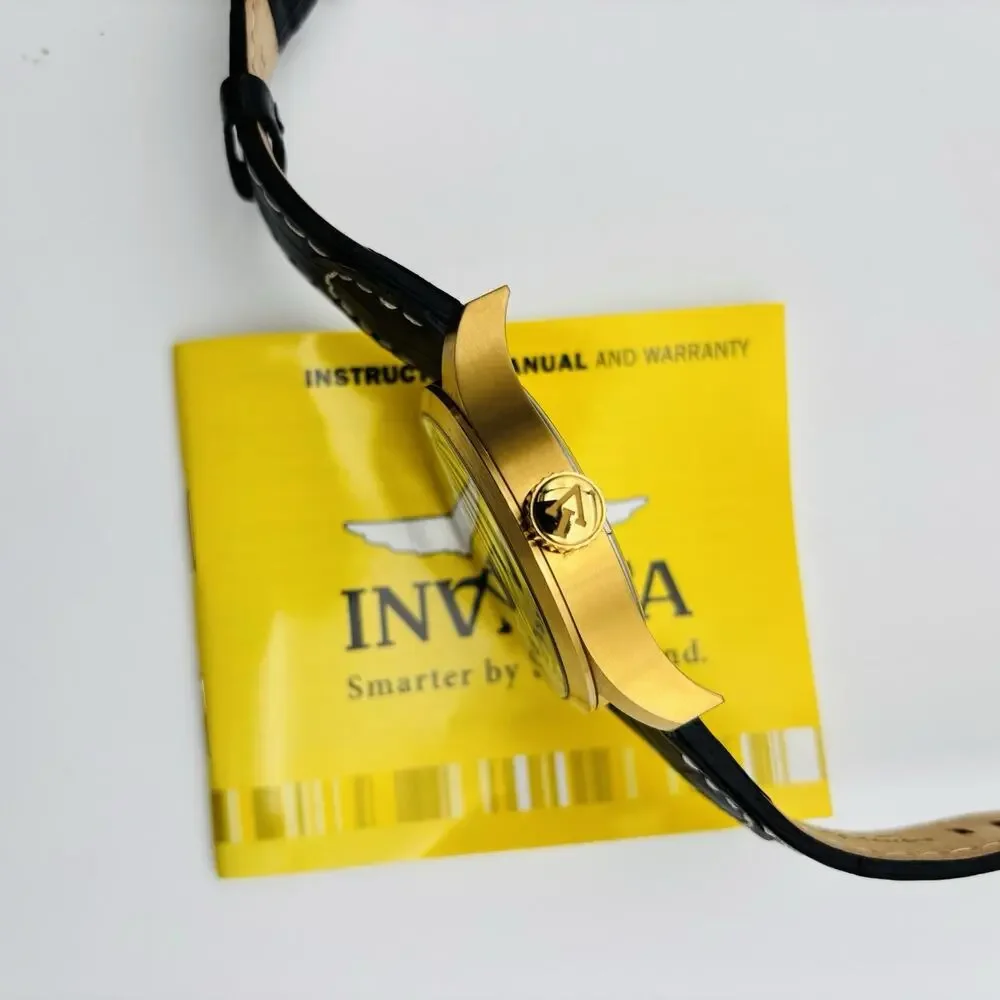 Invicta Chronograph #10491 Watch with Black Leather Band In Box. With Paperwork